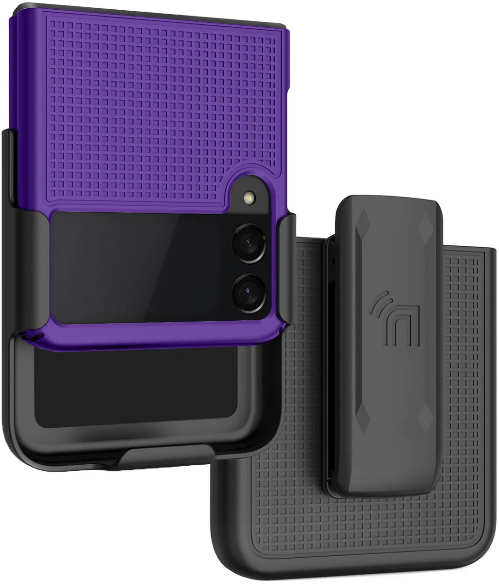 Nakedcellphone Nakedcellphone Grid Case + Belt Clip Holster Combo Purple for Samsung Galaxy Z Flip 3 5G — product photo