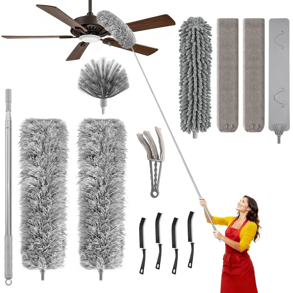 Metra 13-piece cleaning kit with extendable pole and multiple duster heads