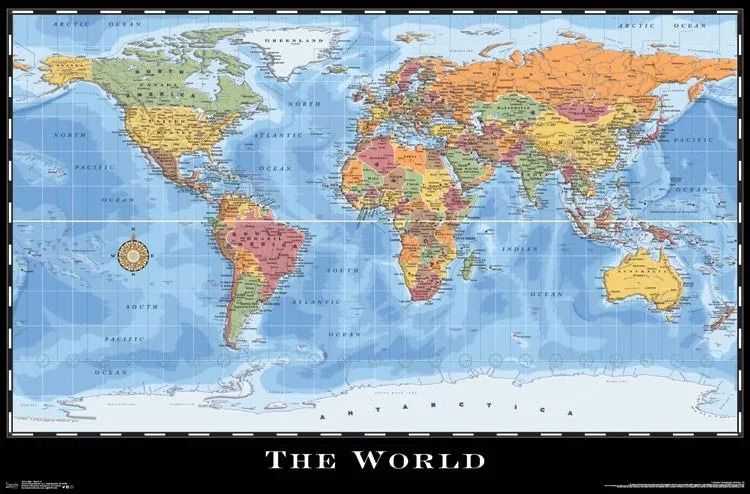 World map poster print 34 by 22 inches on heavy paper