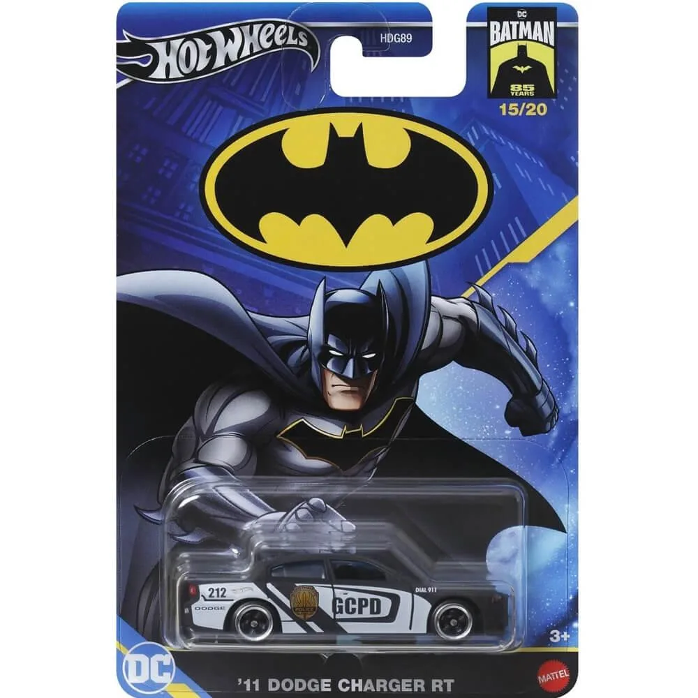 Black 1:64 scale diecast Batman Dodge Charger RT with metal base