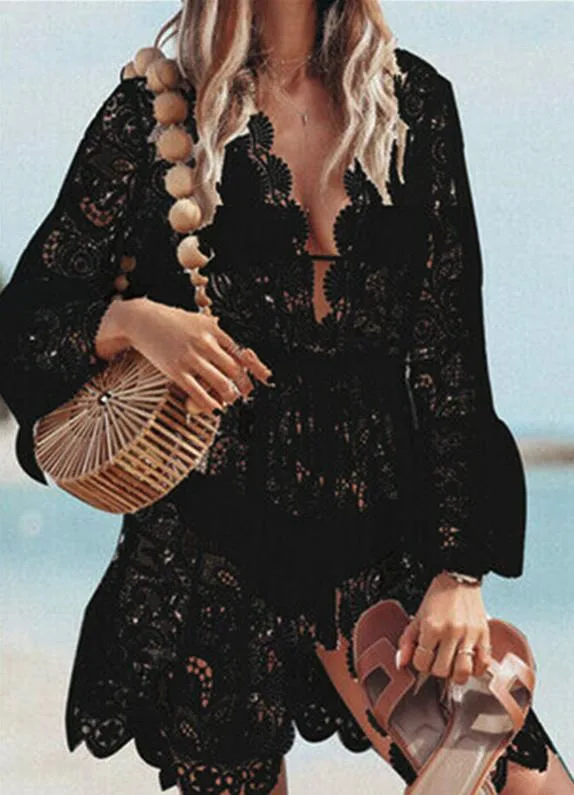 The Perfect Part The Perfect Part Lace Boho Beach Dress Bathing Suit Cover Up Black S M L XL — product photo