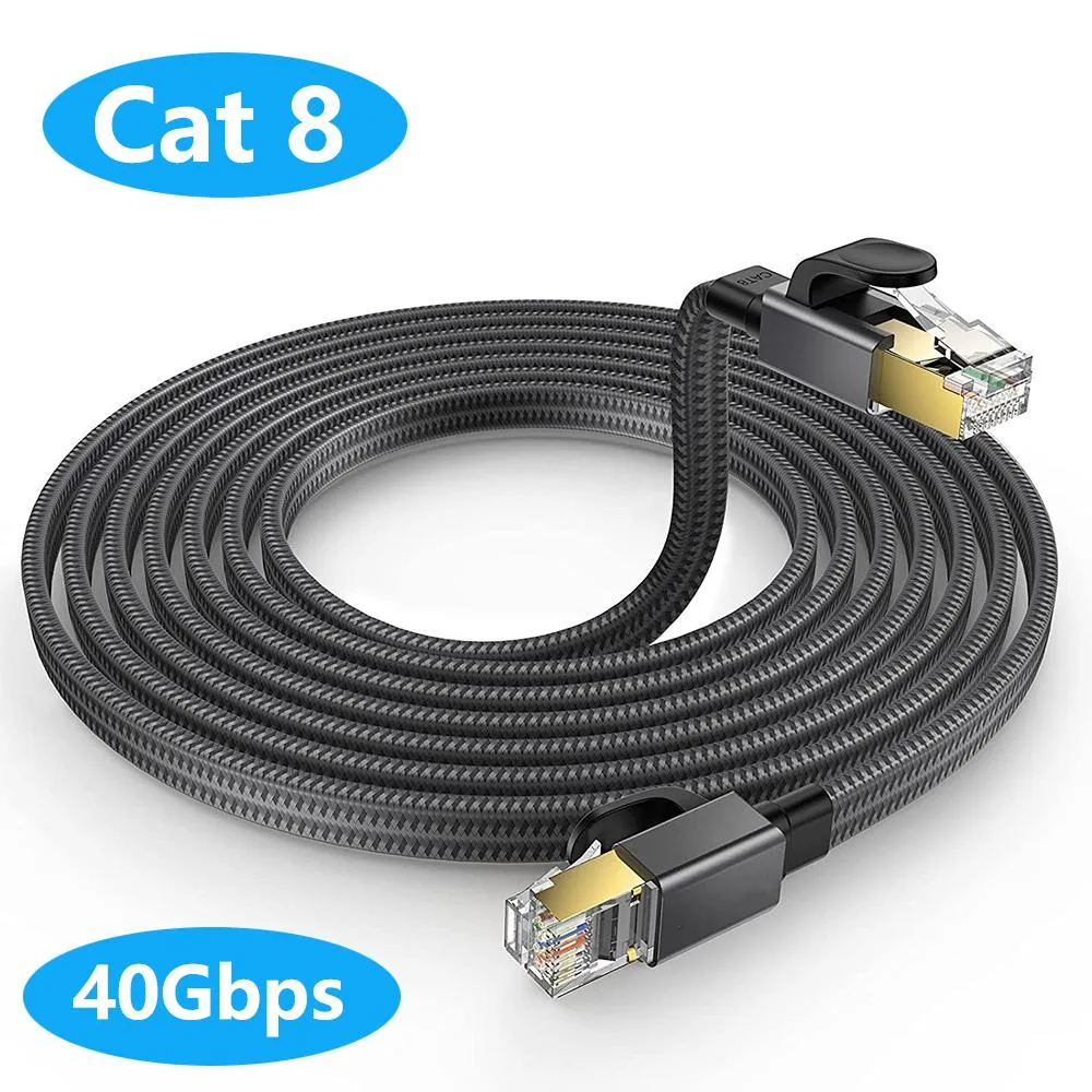 IHDAPP IHDAPP Cat 8 Ethernet Cable 16.4 ft Gray Braided Flat 40Gbps 2000MHz 28 AWG — product photo