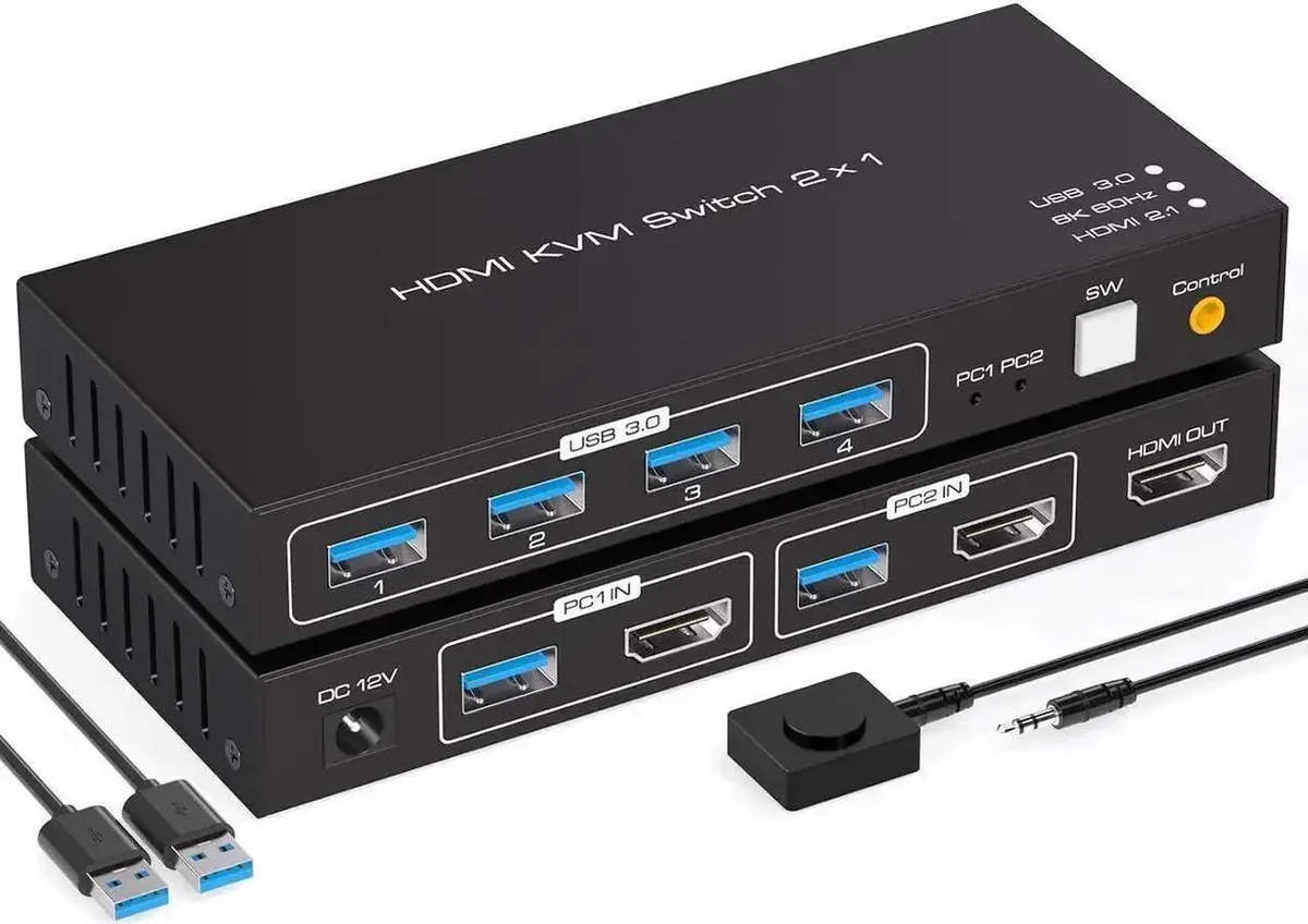 Vszerda Vszerda 2 Port HDMI KVM Switch 8K60Hz 4K120Hz USB 3.0 4 Port Hub — product photo