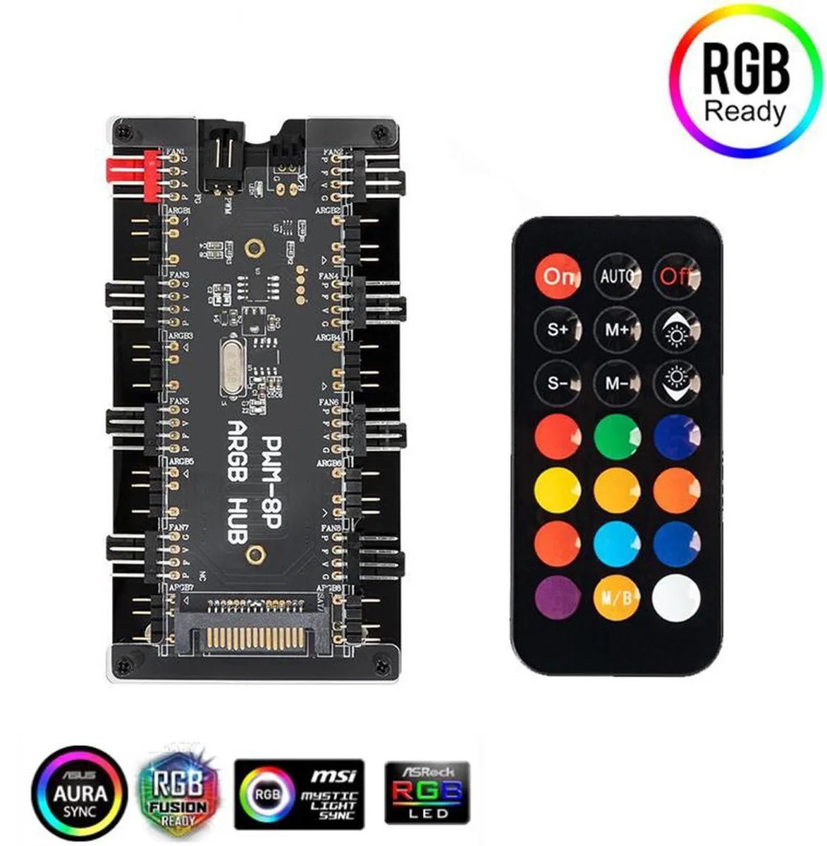 Vszerda Vszerda 2-in-1 PWM ARGB Controller Hub 8 Ports SATA 15pin PMMA Case Magnetic Standoff — product photo