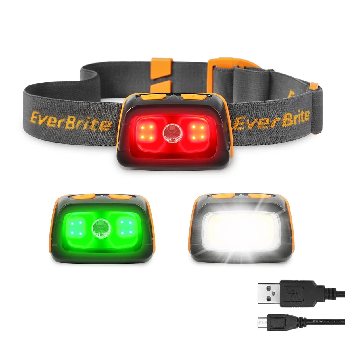 Compact black headlamp with adjustable strap and tiltable light head