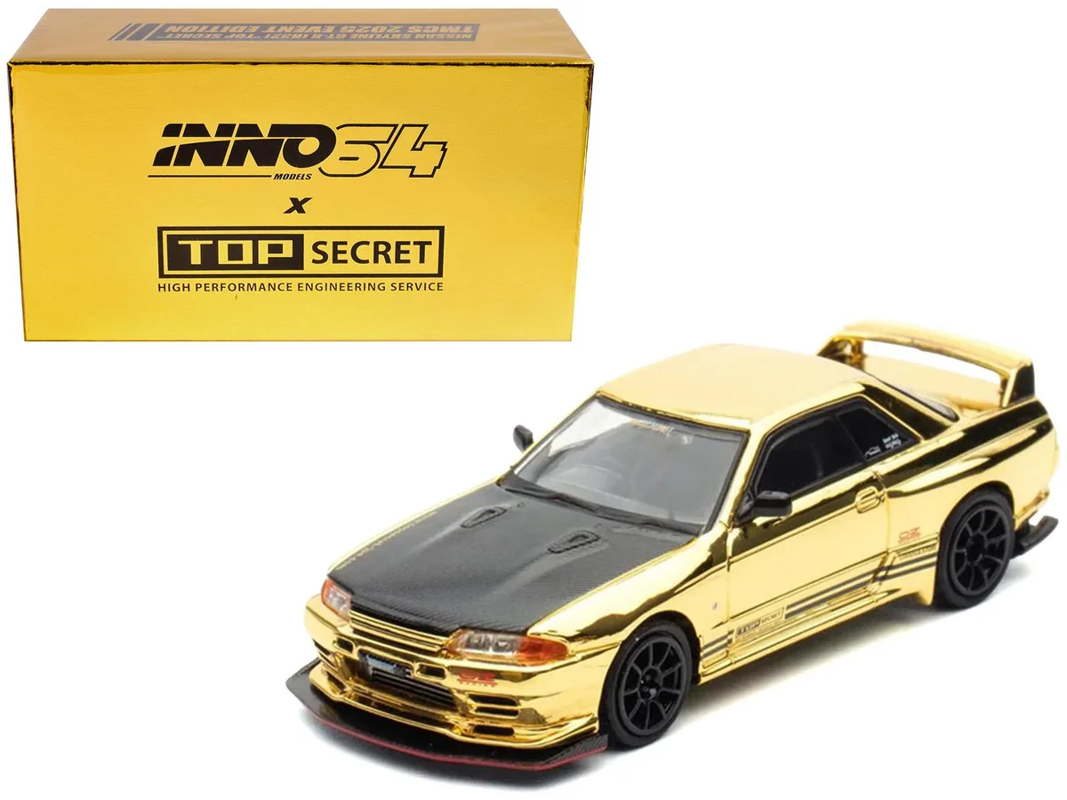 Inno Models Inno Models Nissan Skyline GT-R R32 RHD Chrome Gold Carbon Hood Malaysia 2025 1/64 Diecast Hobby Collectible — product photo