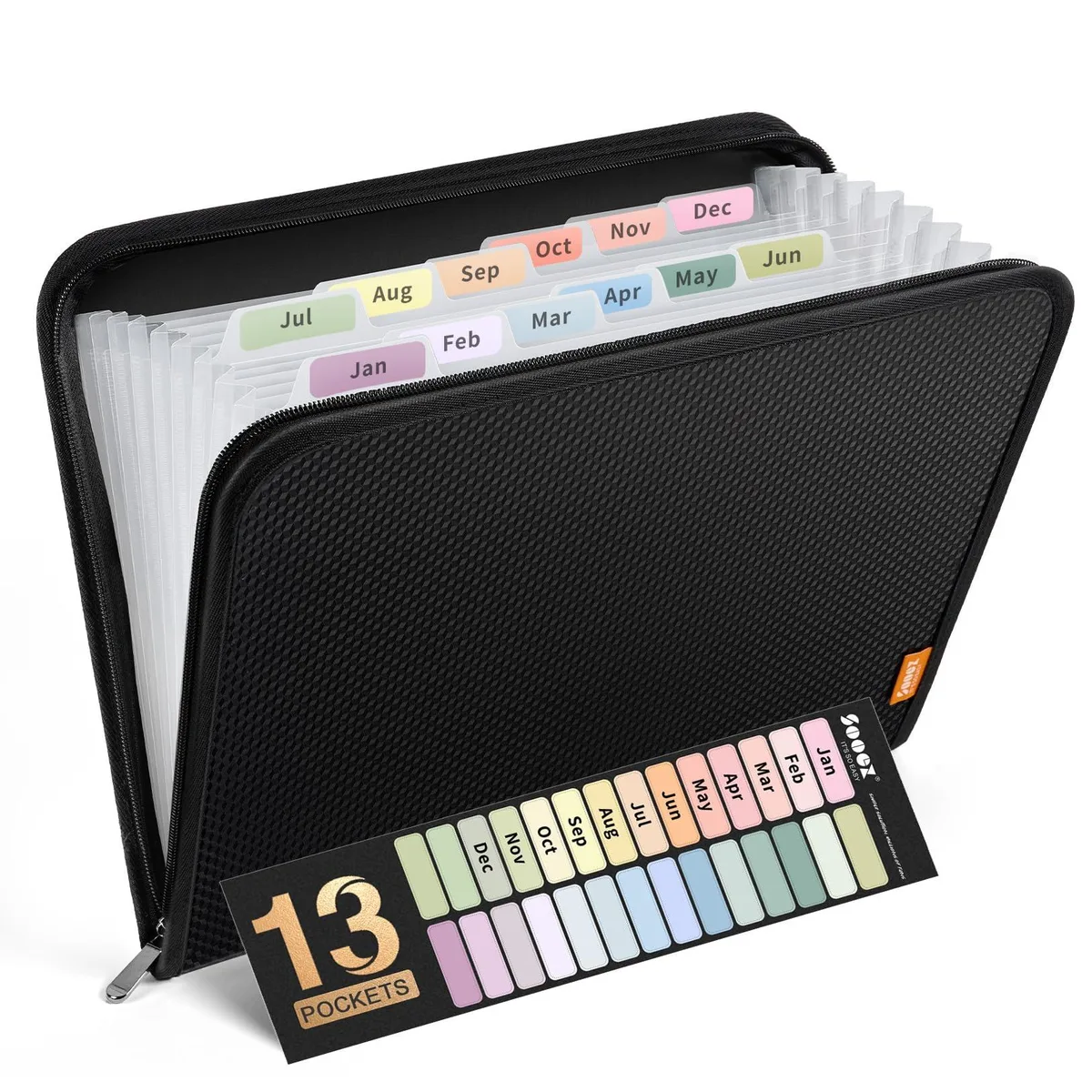  Sooez 13 Pocket Zipper Expanding File Folder A4 Black — product photo