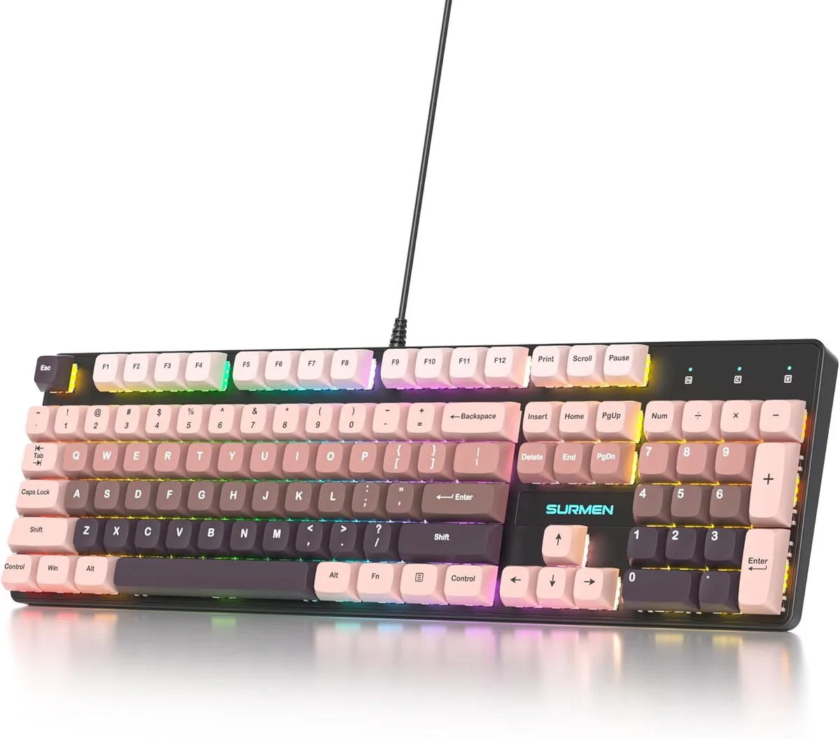usbroway usbroway Full-Size 104-Key Mechanical Gaming Keyboard (Pink-Black, Red Switch, XDA PBT) — product photo