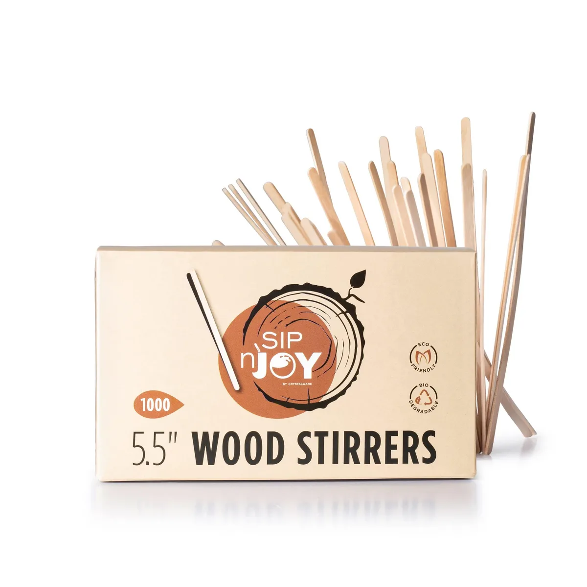 Box of one thousand natural birch wood stirrers with rounded ends