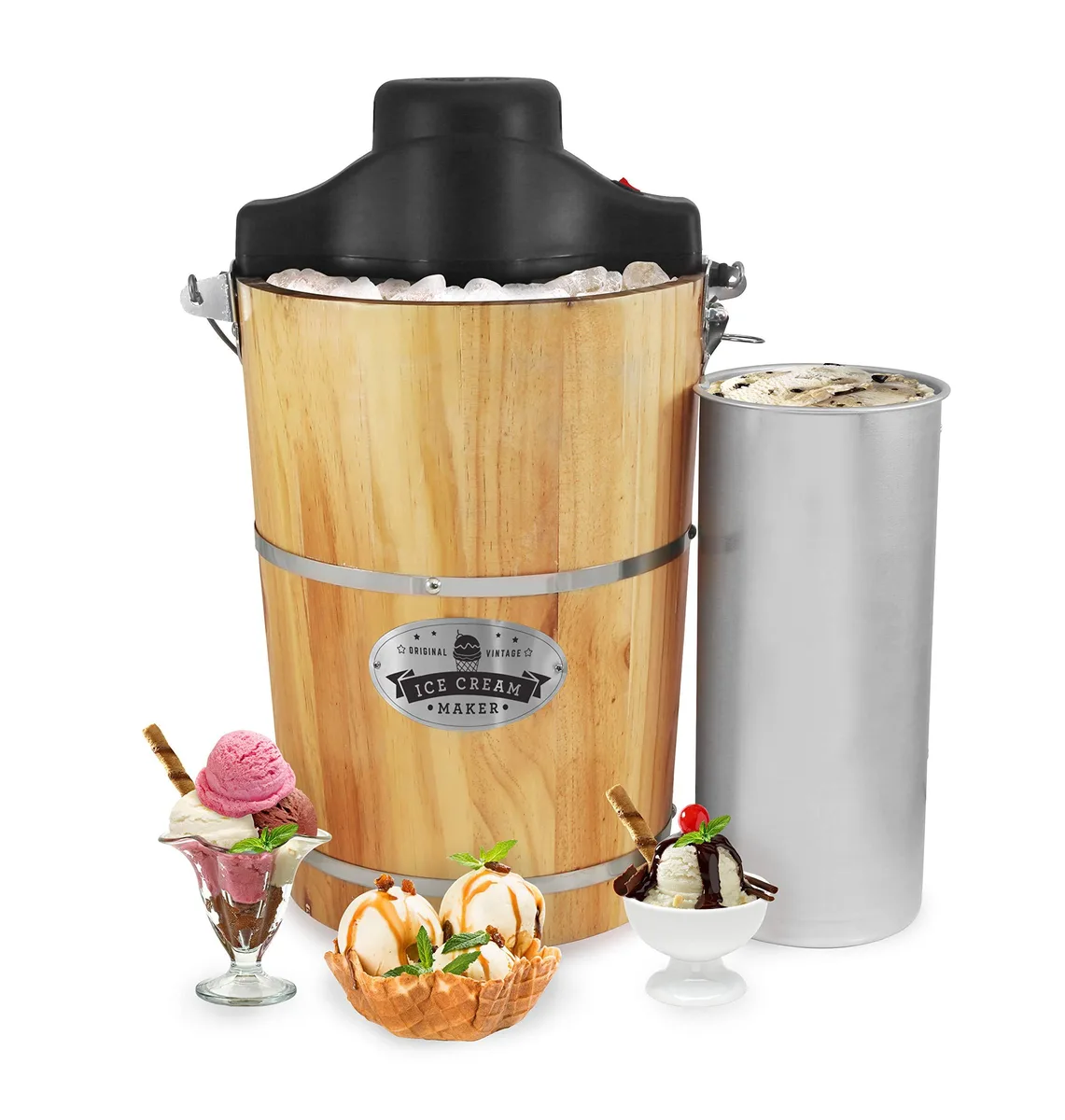  Elite Gourmet EIM916 6 Quart Wood Bucket Ice Cream Maker — product photo