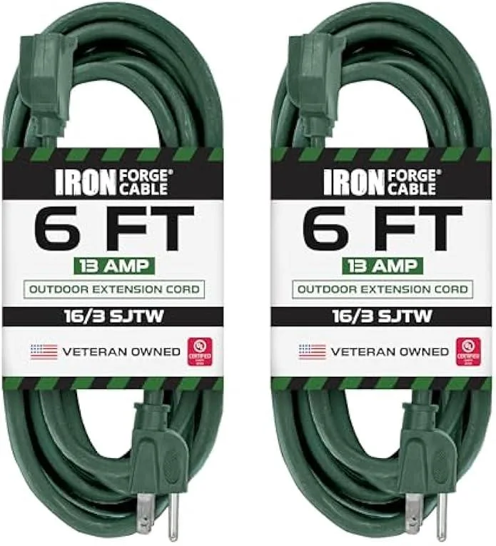 TAURKENAM TAURKENAM 6ft Green Outdoor Extension Cord 2 Pack 16/3 SJTW -40°F to 140°F — product photo