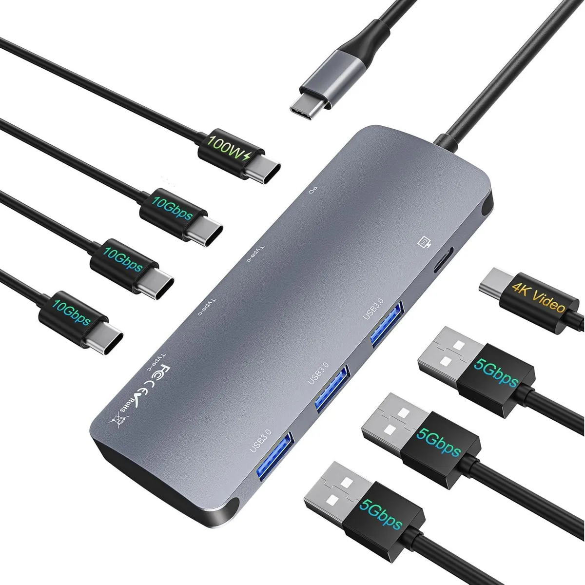 MCHOSE MCHOSE 8-in-1 USB-C Hub 10Gbps 4K@60Hz 100W PD — product photo