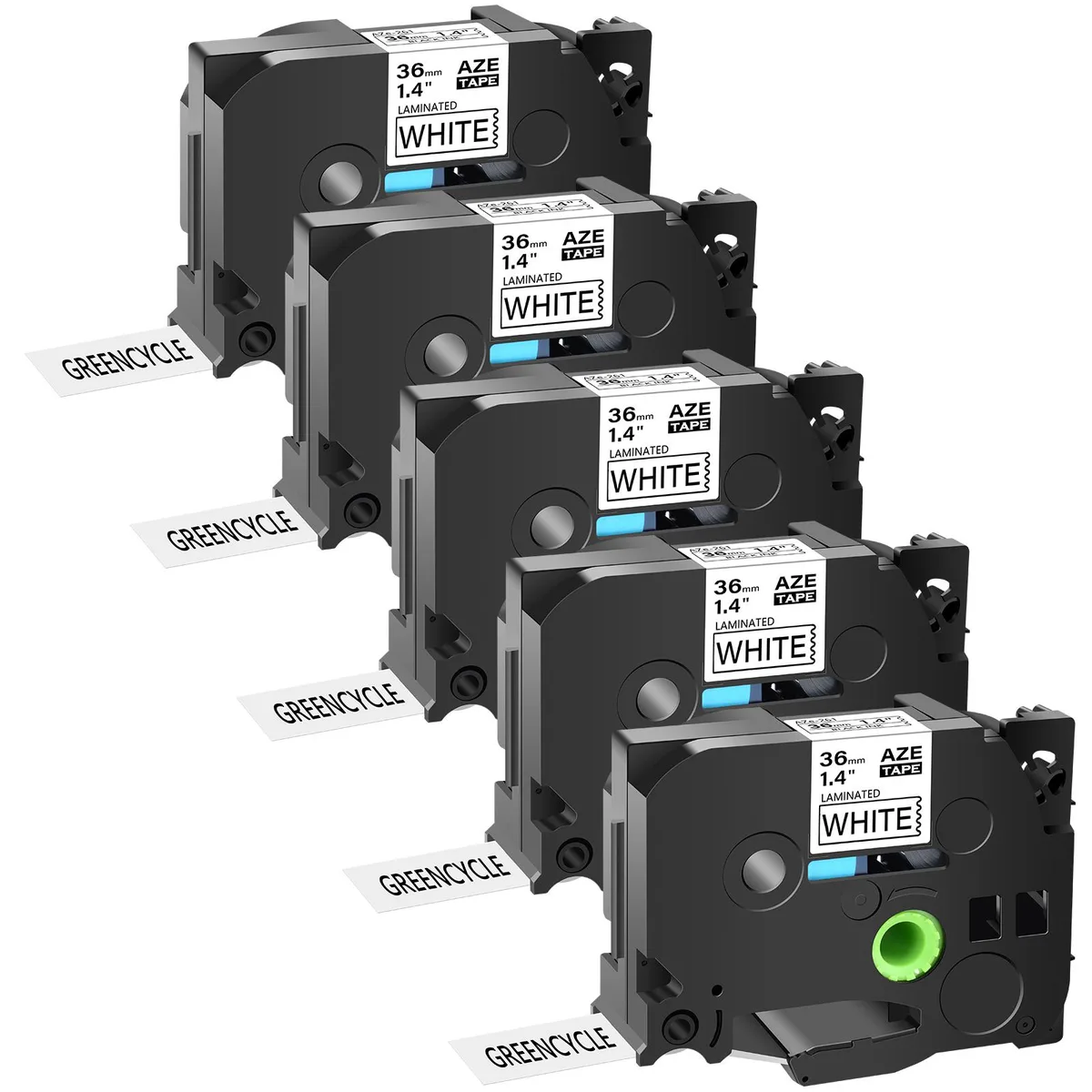 GREENCYCLE GREENCYCLE AZE-261 36mm Black on White Laminated Label Tape 5 Pack — product photo