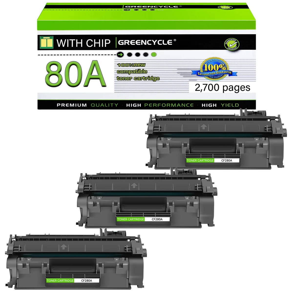 GREENCYCLE GREENCYCLE CF280A Black Toner Cartridge 3-Pack 2700 Pages — product photo