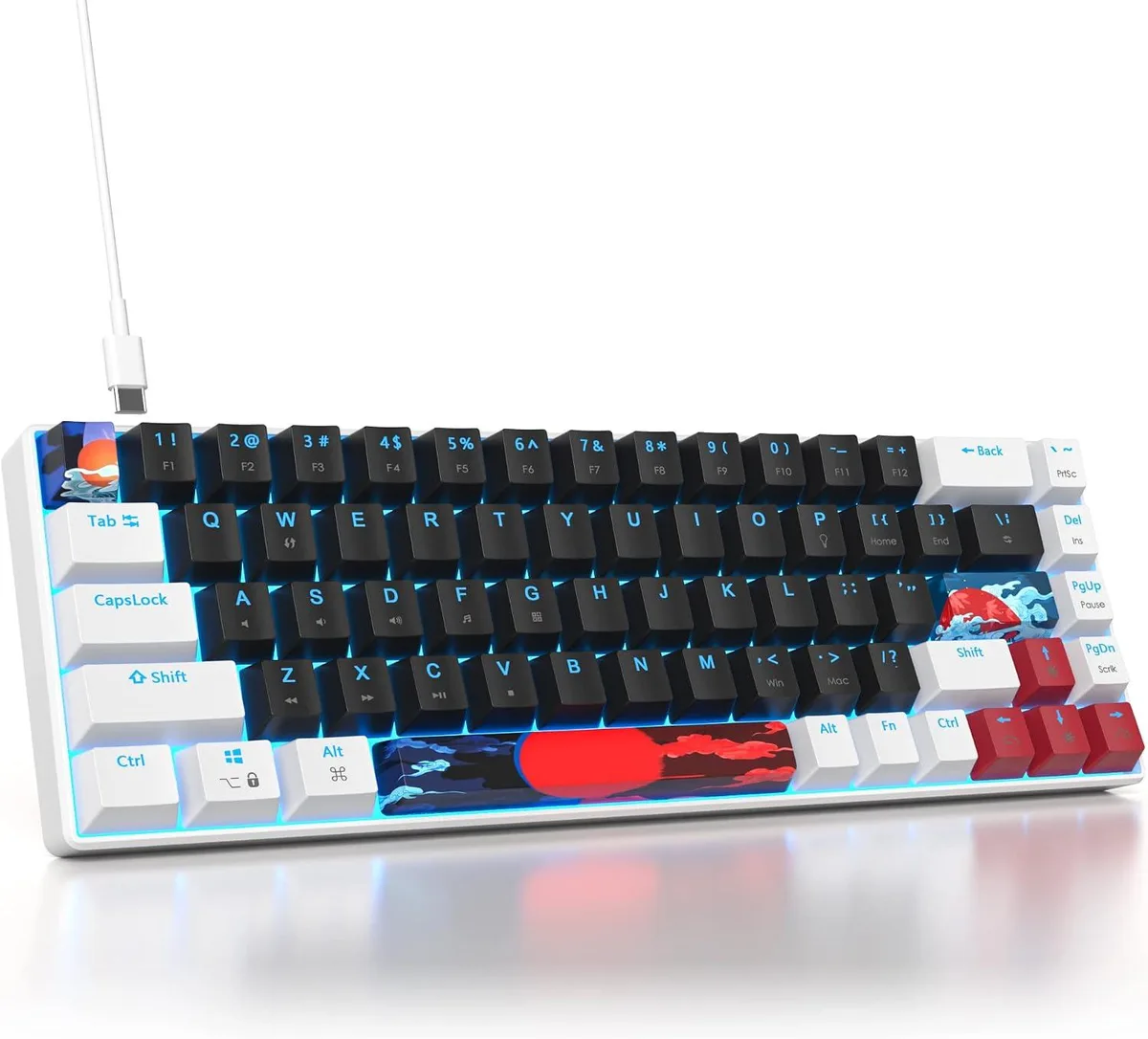 usbroway usbroway 68-Key 60% Mechanical Gaming Keyboard White-Black Red Switch 18 LED Modes — product photo