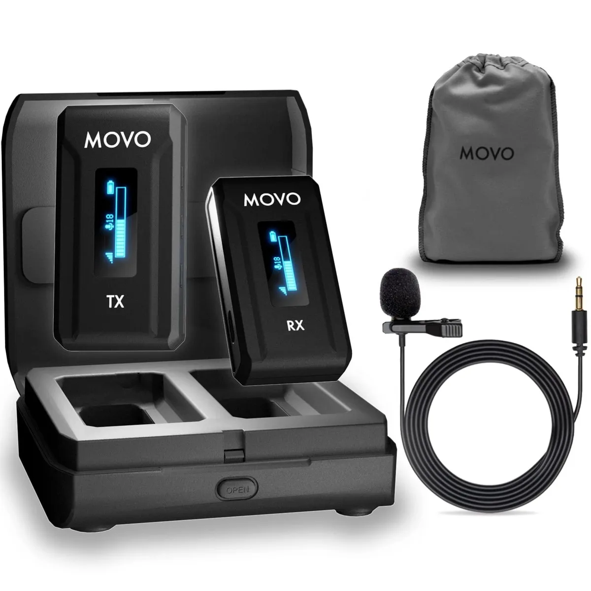  Movo WMX-2 Wireless Lavalier Microphone System with Charging Case — product photo
