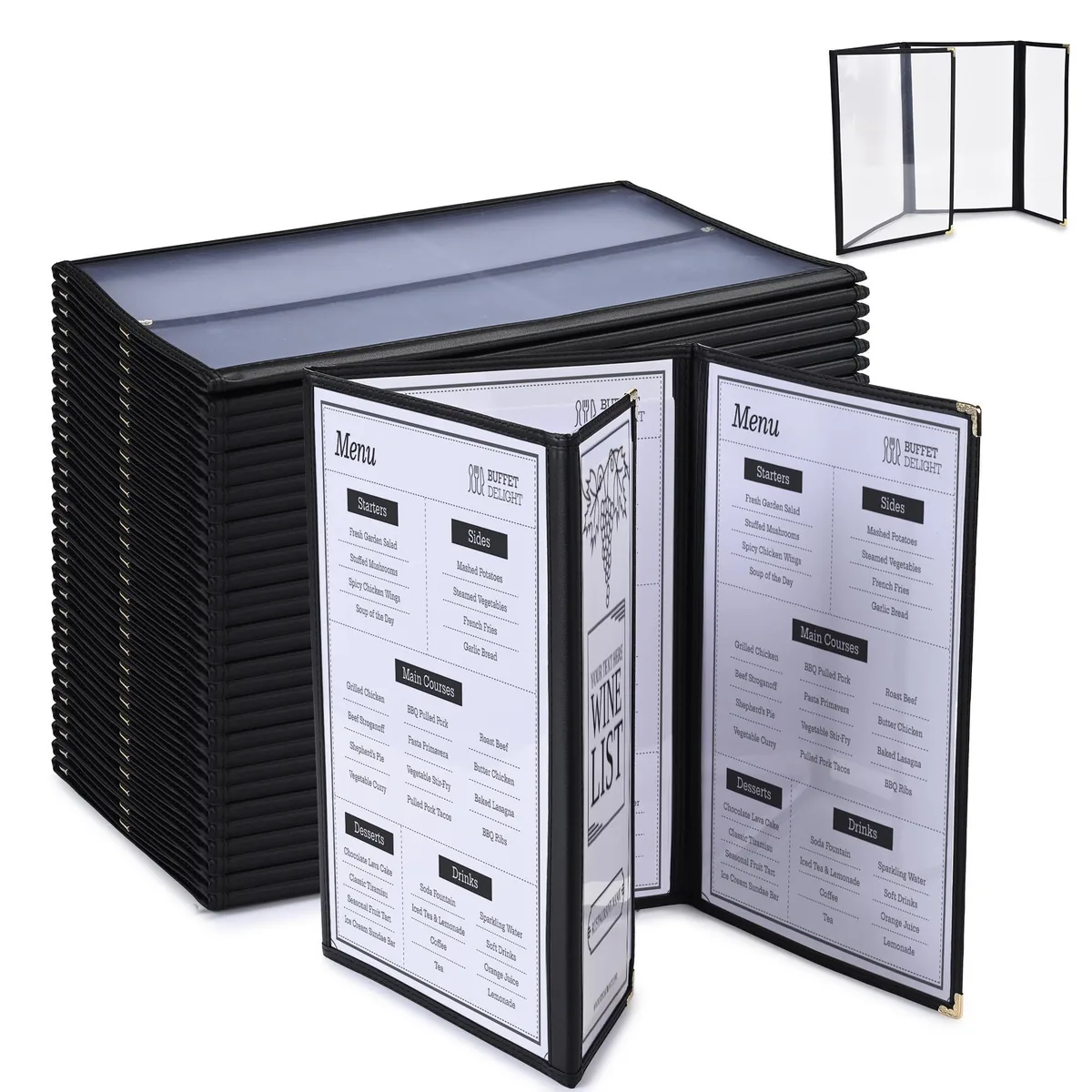 Yescom USA, Inc. Yescom USA, Inc. 26MNC031-14TH4-06-30 30 Pcs Trifold Menu Covers 8.5x14" 6 View 4.25x14" Half Page accessory — product photo