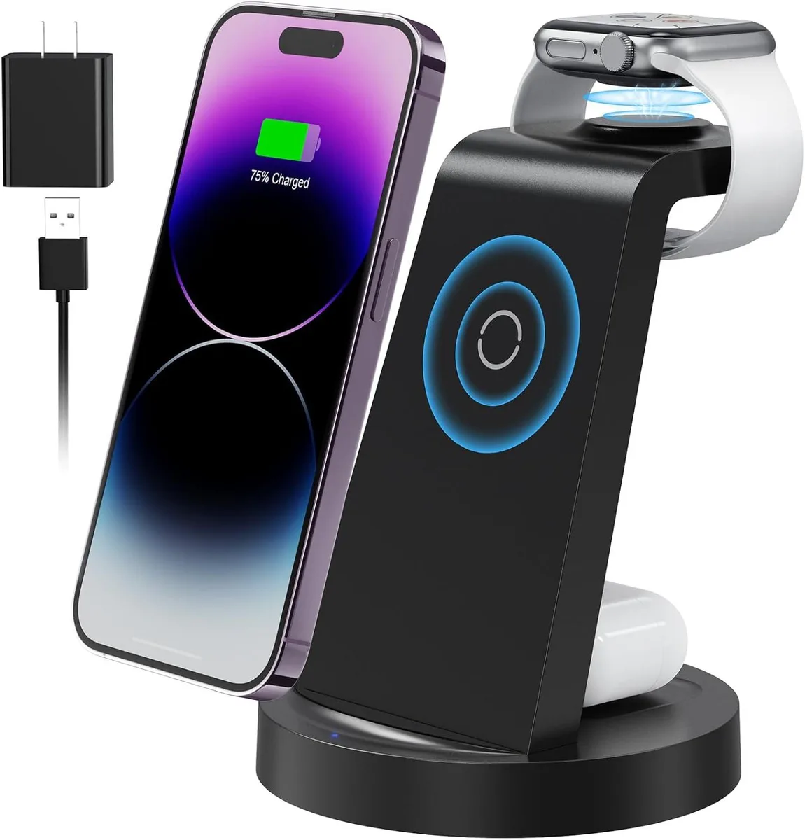 KINGARD KINGARD 3-in-1 Wireless Charger Station for iPhone 16 15 14 13 12 11 Watch AirPods — product photo