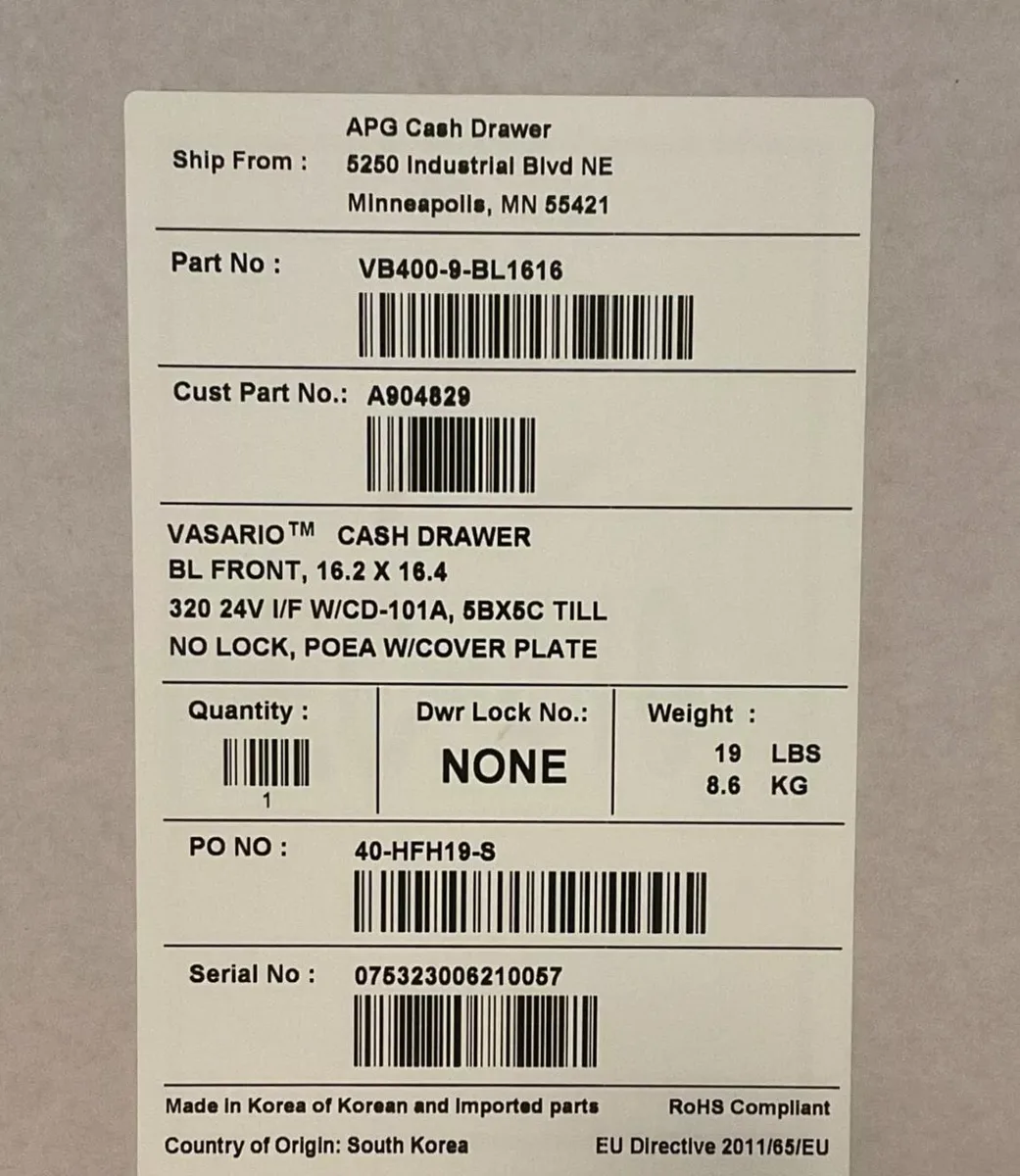 HPE HPE 1616 Vasario Cash Drawer 5 Bill 5 Coin No Lock RJ-45 — product photo