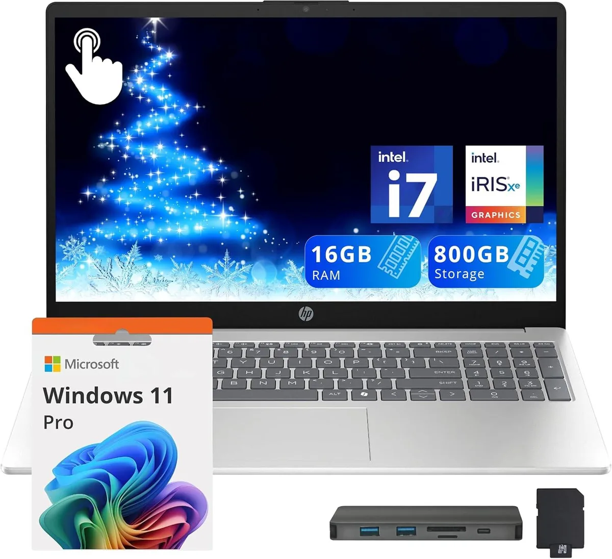HP HP 15.6" FHD Touchscreen Business Laptop Intel Core i7-1355U 16GB 512GB SSD + 288GB Docking Station Silver — product photo