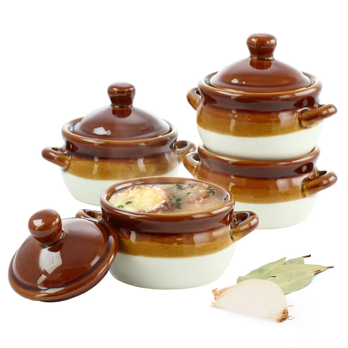 Elama Elama 4 Piece Double Handle 15 oz French Onion Soup Bowl Set with Lid — product photo