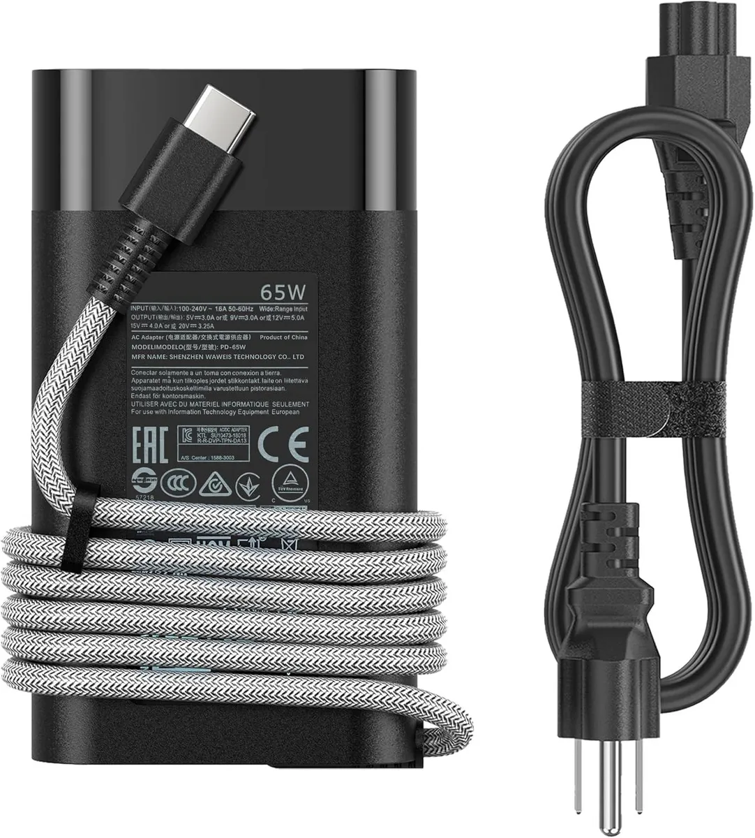 FLEANE FLEANE 65W USB-C Laptop Charger 20V 3.25A HP Envy X360 Elitebook x360 Elite x2 Chromebook X360 ZBook — product photo