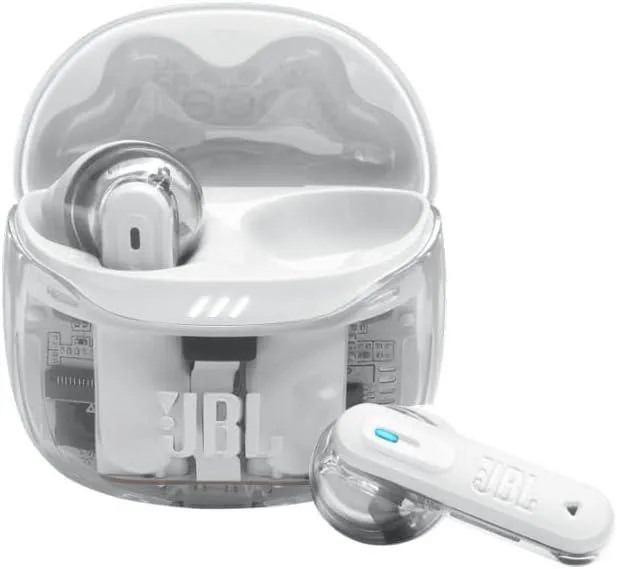 Ghost white true wireless earbuds in charging case
