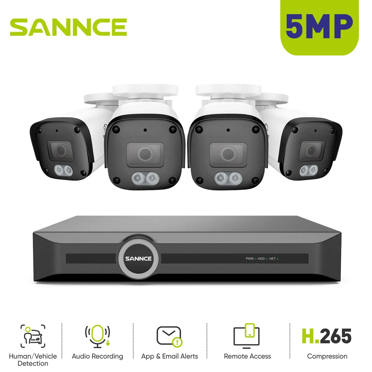 SANNCE SANNCE 5MP 8CH PoE Surveillance Security System 4 Cameras No HDD — product photo