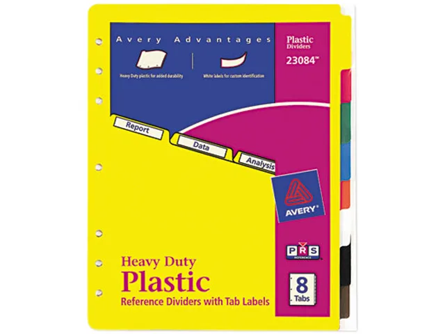 Avery Avery 23084 Heavy-Duty Plastic Dividers 8-Tab 11 x 8.5 7-Hole Punched Multicolor Accessory — product photo