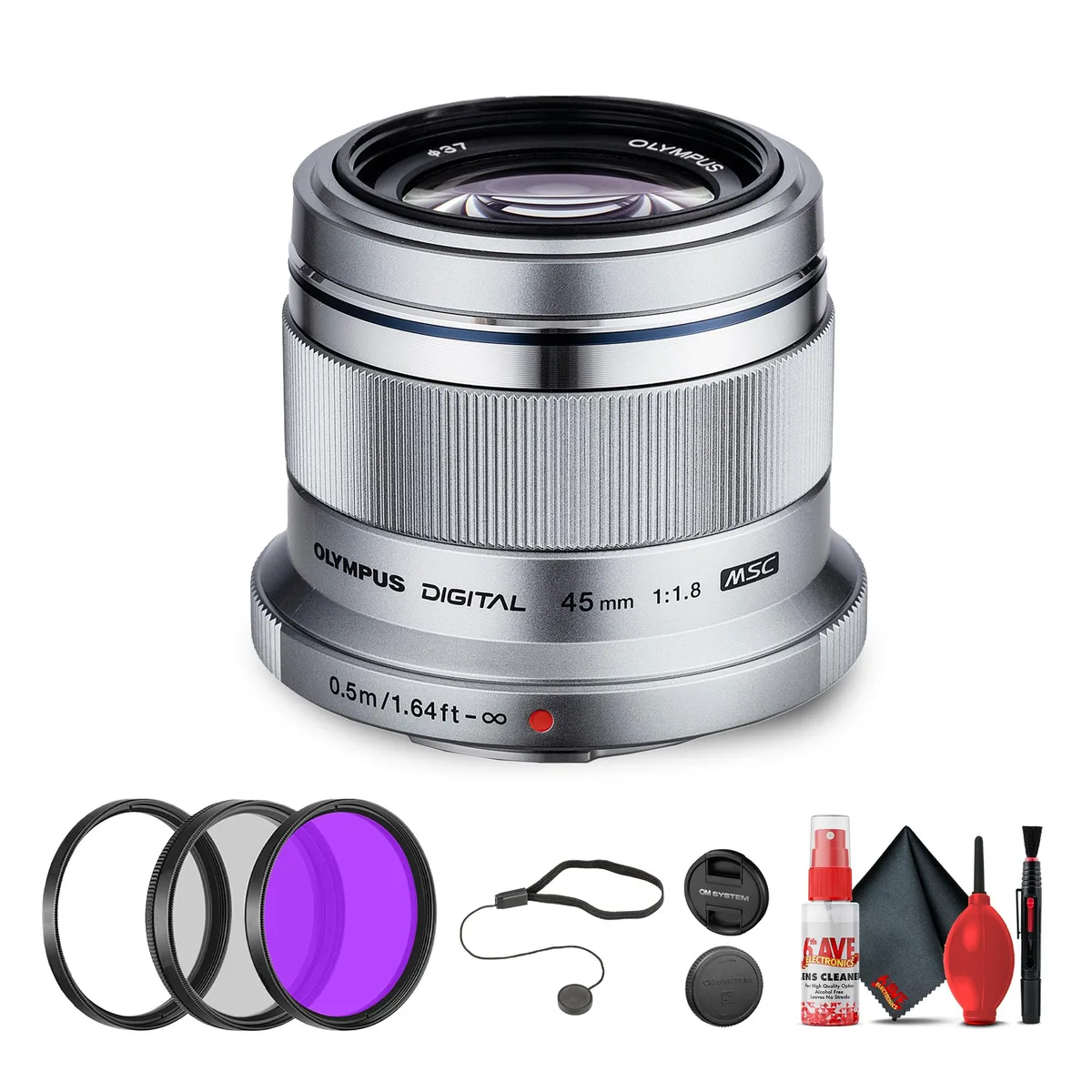 Olympus America Inc. Olympus America Inc. M.Zuiko Digital 45mm f/1.8 Lens (Silver) Bundle — product photo