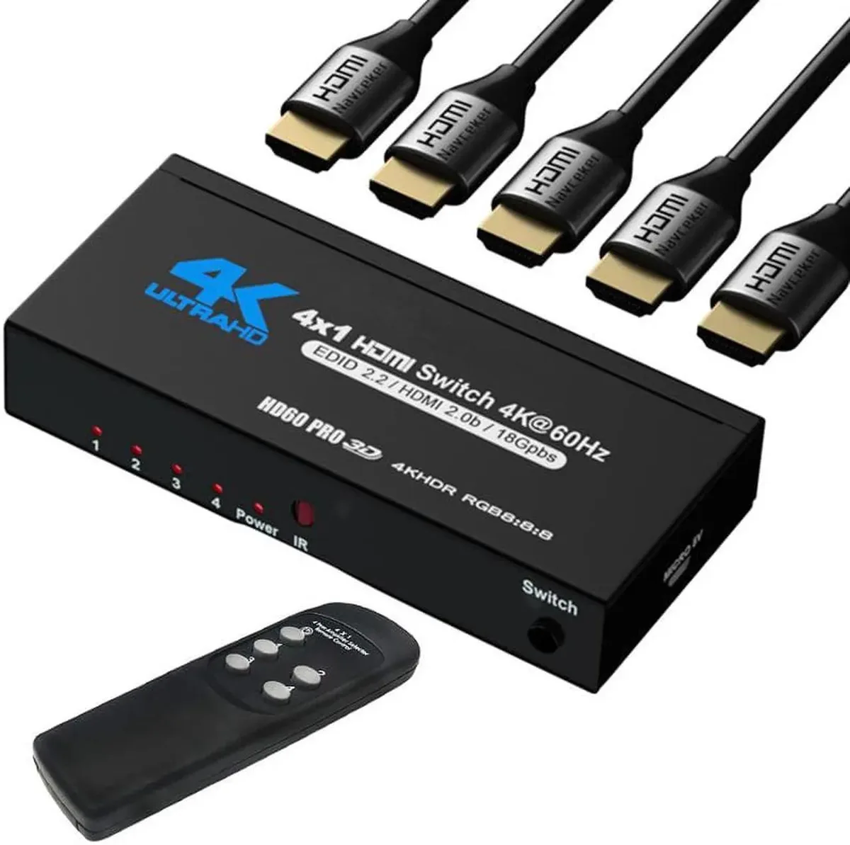 Vszerda Vszerda 4K@60Hz HDMI 2.0 video switch 4×1 with IR remote — product photo