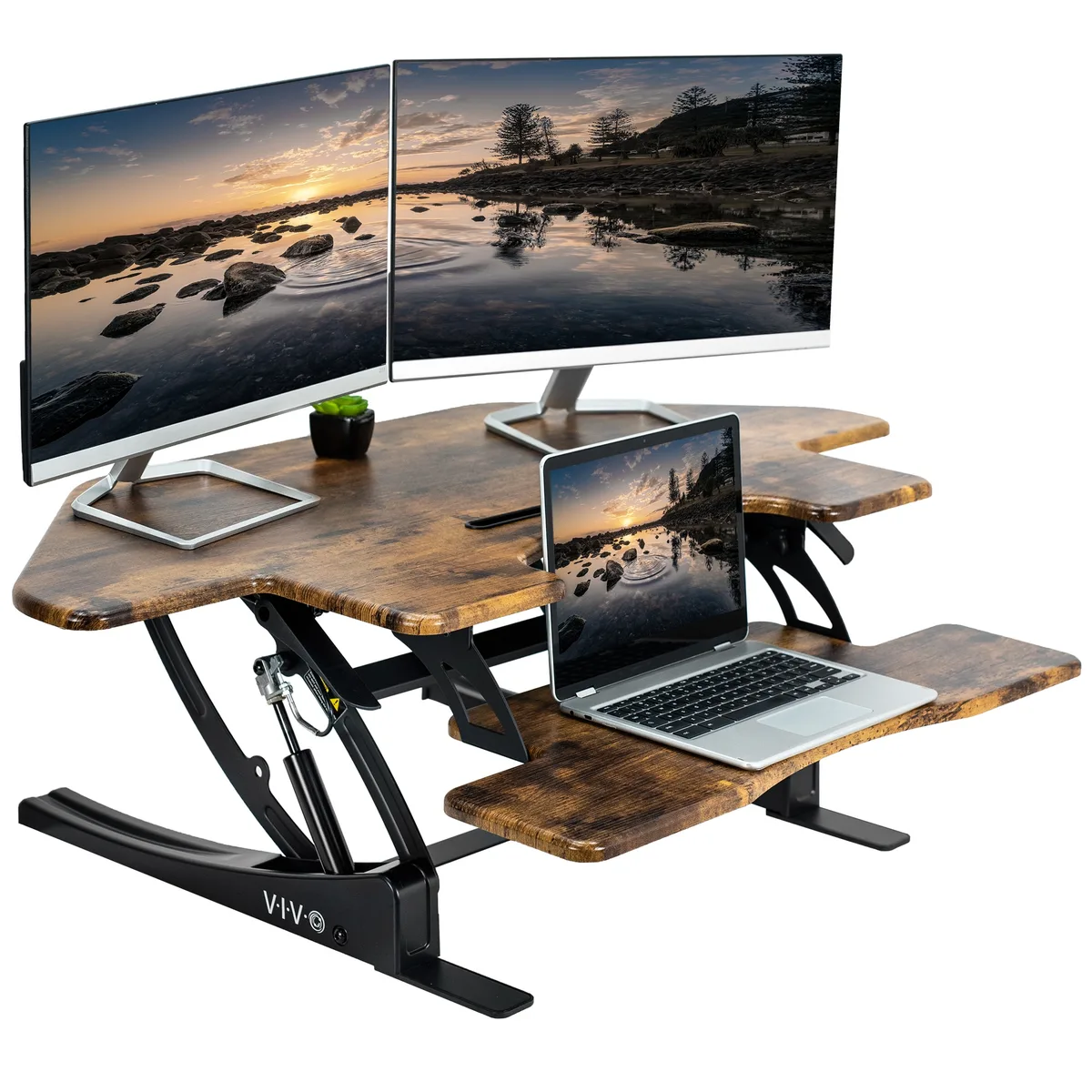 VIVO VIVO Vintage Brown Corner Sit-Stand Desk Riser 43.3 — product photo
