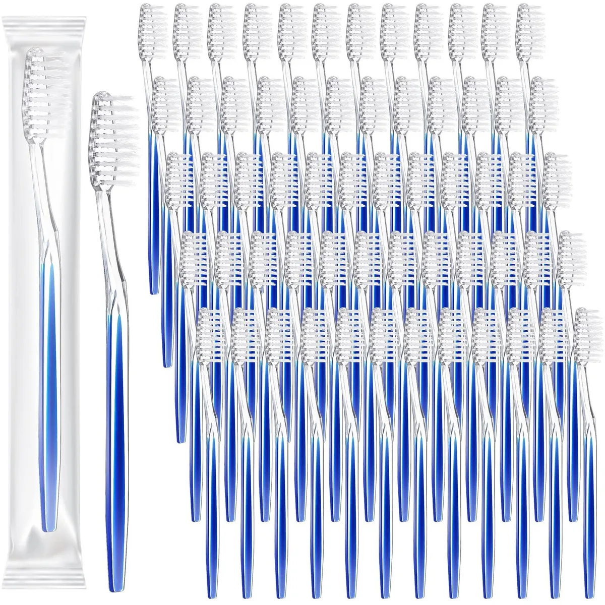 Box of 100 individually wrapped blue disposable toothbrushes