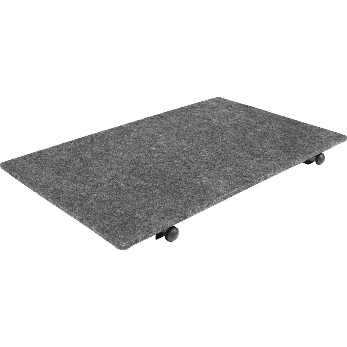 Two gray carpeted plywood decks for utility carts