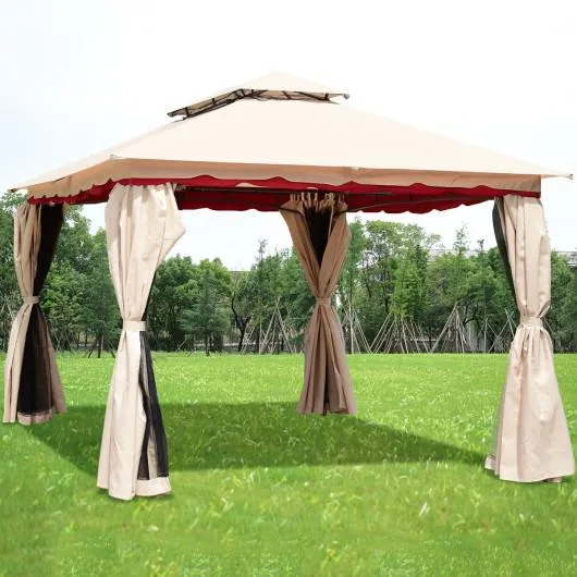 SlickBlue SlickBlue 13' x 10' Steel Frame Gazebo with Netting Beige 72 lbs — product photo