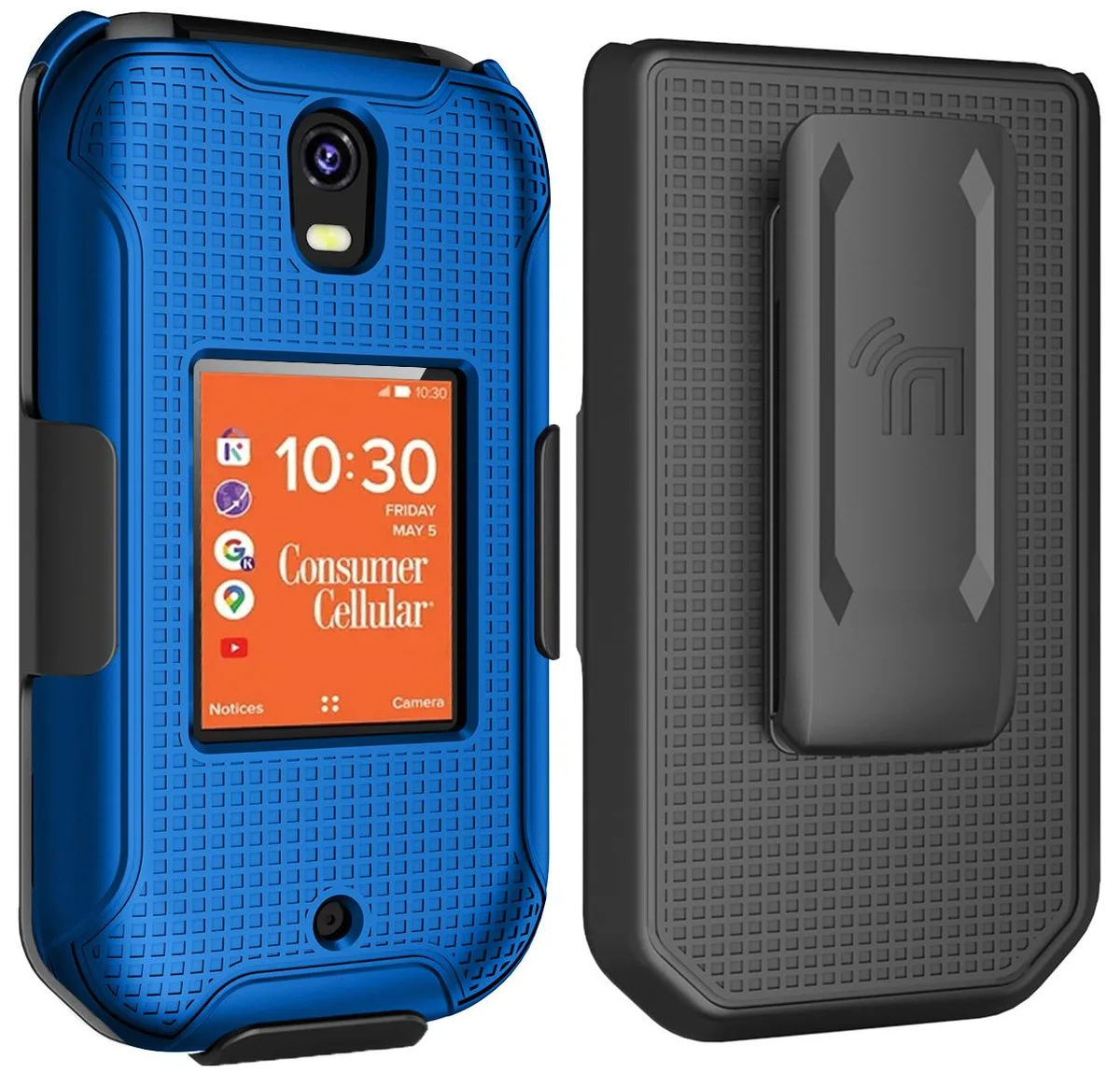 Nakedcellphone Nakedcellphone Grid Case + Holster Combo for Consumer Cellular Iris Flip Phone (SH3320 2023) - Blue — product photo