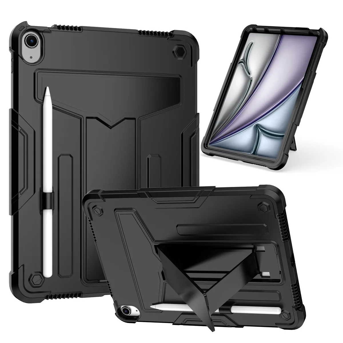 anicestore anicestore iPad Air 11 inch M3 2025 M2 2024 10.9 2020 2022 Rugged Kickstand Case Black/Black — product photo