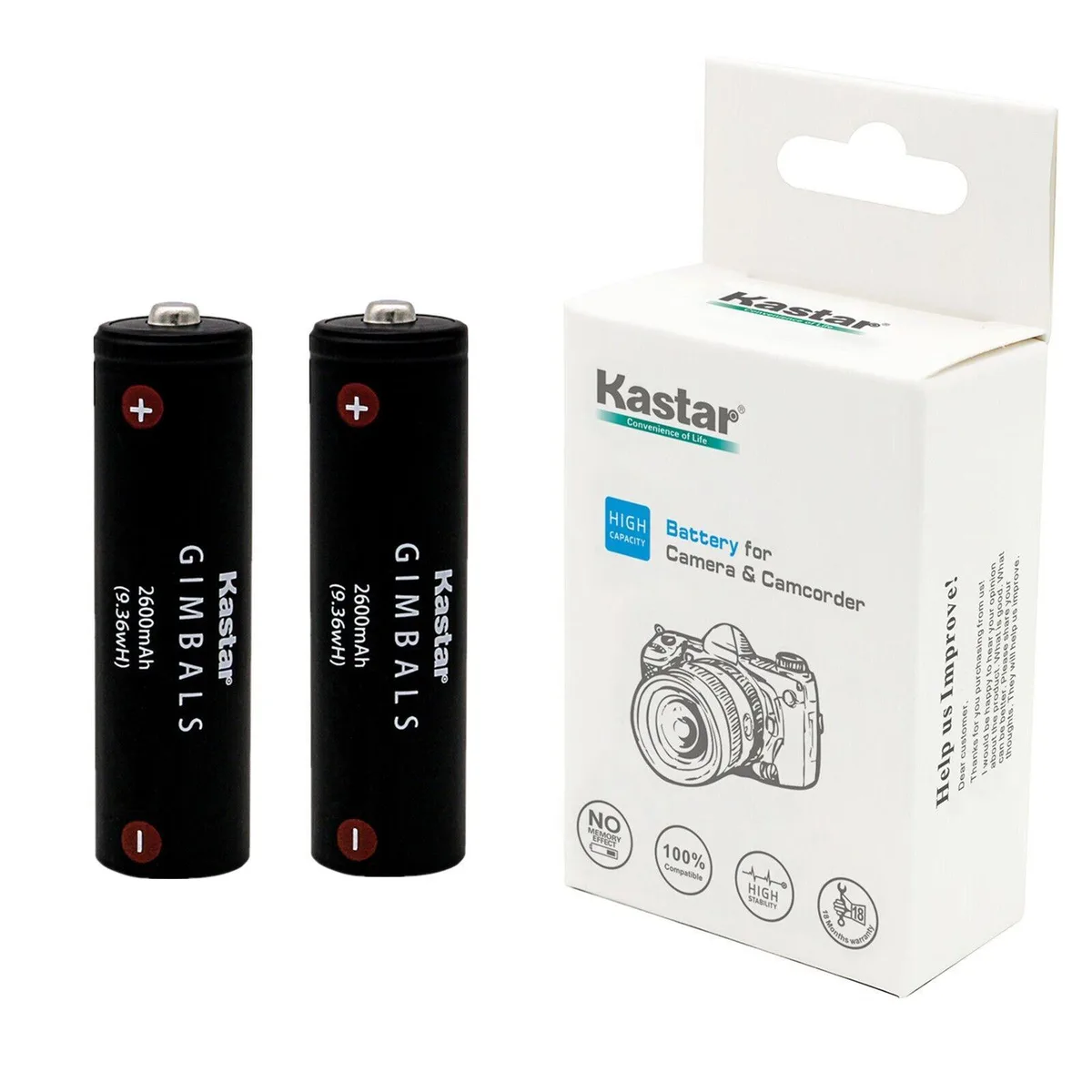 Kastar Kastar GMB1865 2-Pack 3.7V 2600mAh Li-Ion Camera Battery — product photo