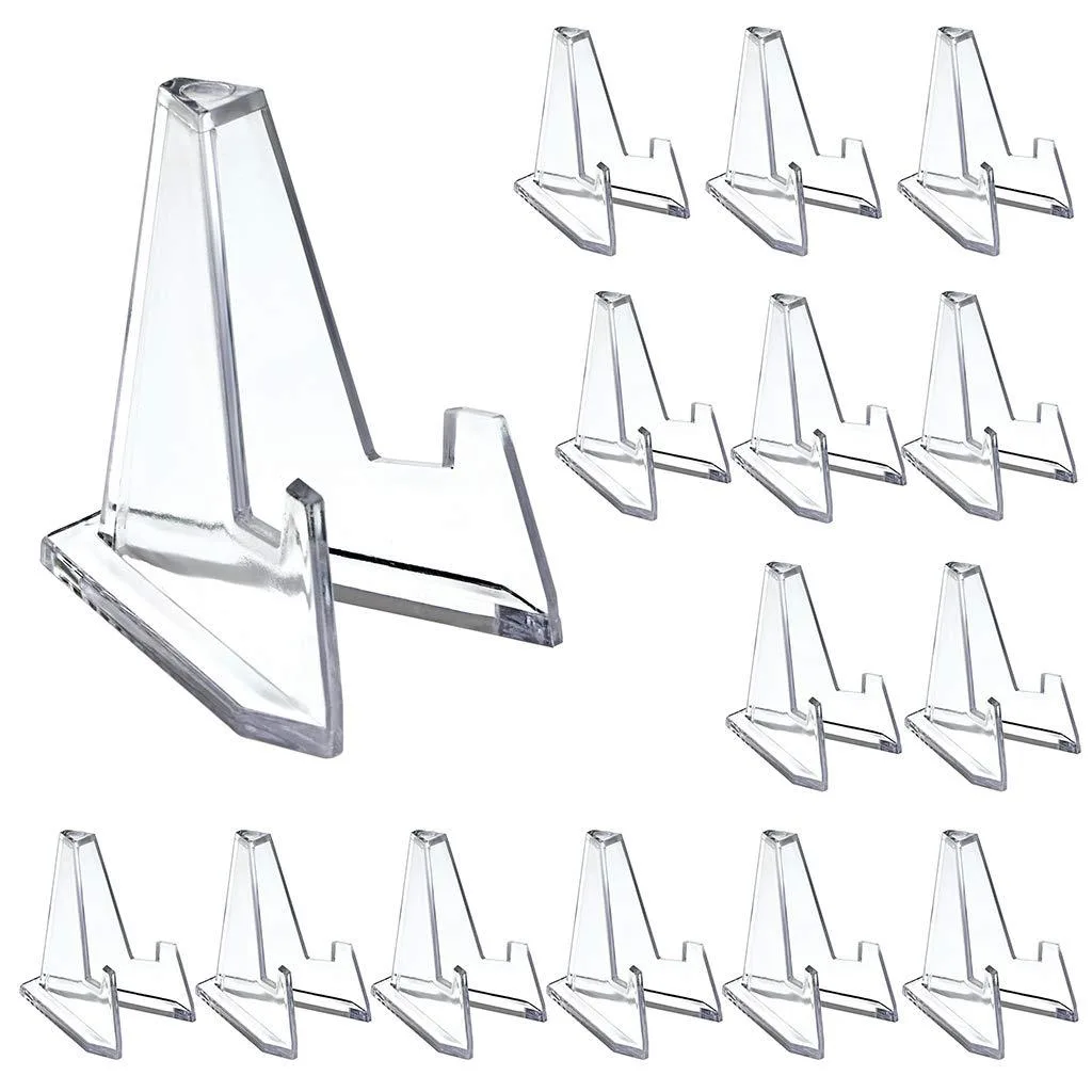 Fifteen clear acrylic triangle easels, medium size, 2.16 inches tall