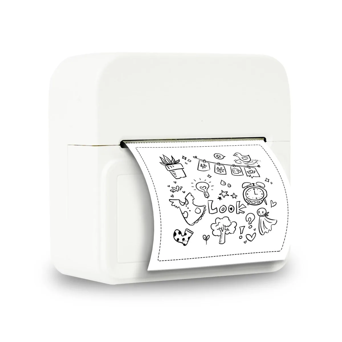 Compact white thermal label printer, 2.2-inch print width, small screen, Bluetooth