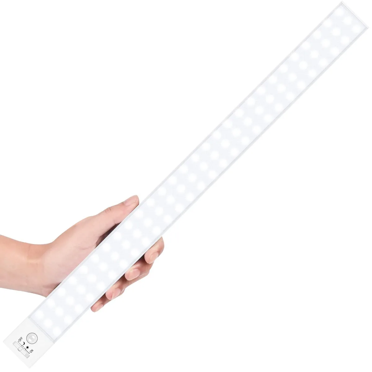 White rectangular LED light bar with magnetic mounting, 84 LEDs visible behind frosted cover, remote control included
