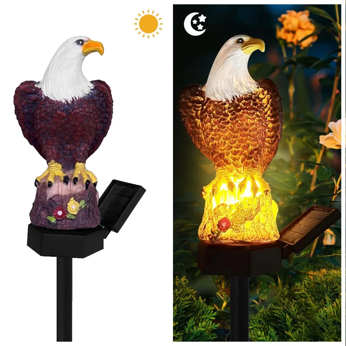 White resin owl figurine with clear prismatic glass LED solar light 17 x 2.76 in