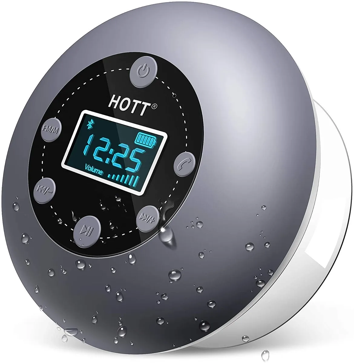AUTENS AUTENS Bluetooth 5.0 Shower Speaker Gray LCD Clock 10H 33ft IPX4 — product photo
