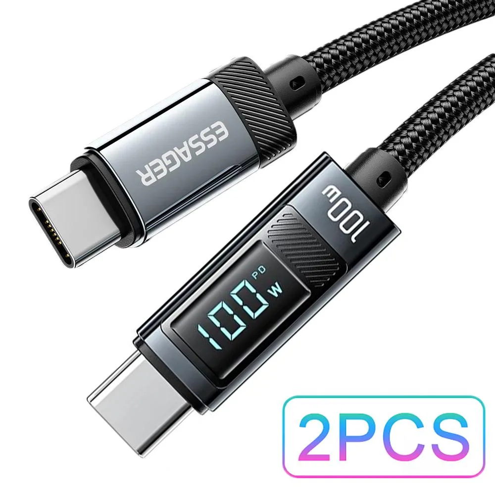ESTONE ESTONE Essager HC100W 100W USB-C to USB-C Cable with LED Display 3.3ft 2 Pack — product photo