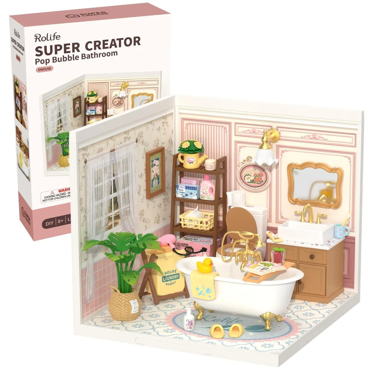Small plastic box containing 103 miniature bathroom building blocks