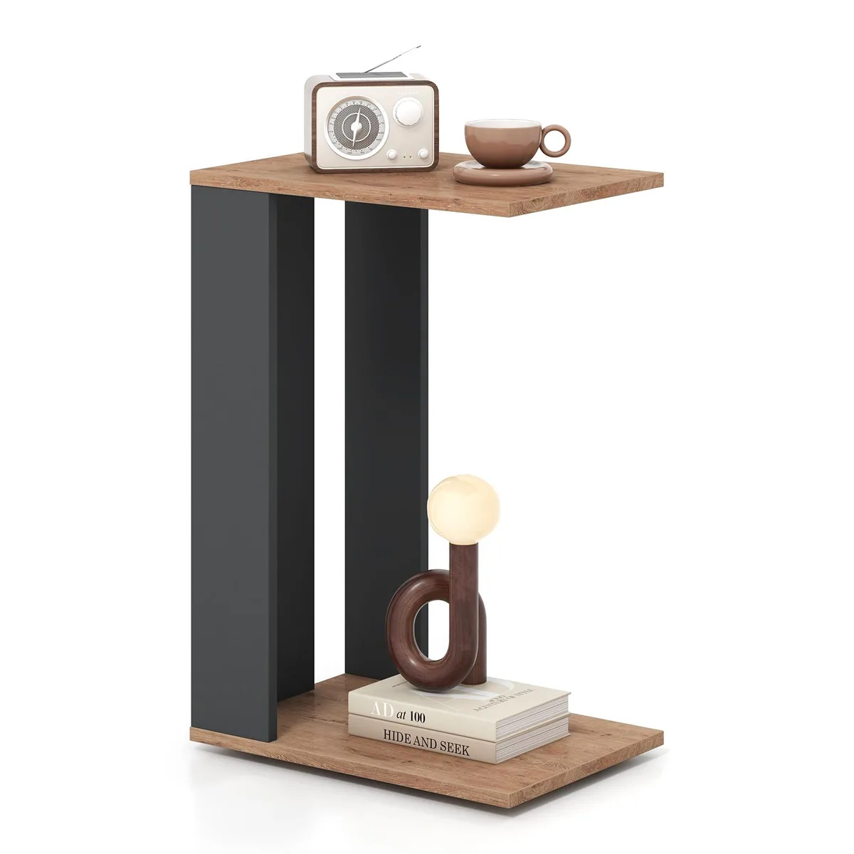 SlickBlue SlickBlue 2-Tier C-Shaped Side Table with Wheels Rustic Brown 16.5x11x24 — product photo