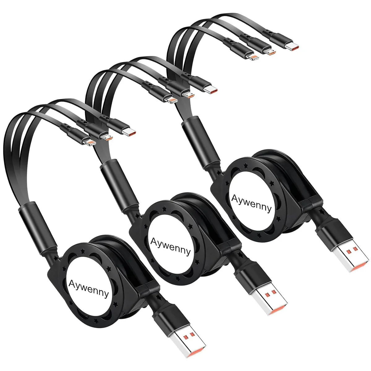 KINGARD KINGARD 3 Pack Retractable 3 in 1 Charging Cable 3.3FT — product photo