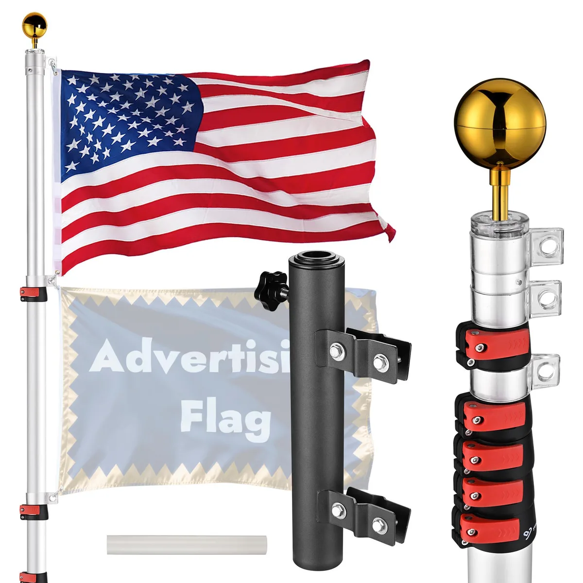 Yescom USA, Inc. Yescom USA, Inc. 22FLP001-L20-11 20ft Telescoping Flag Pole with Ladder Mount — product photo