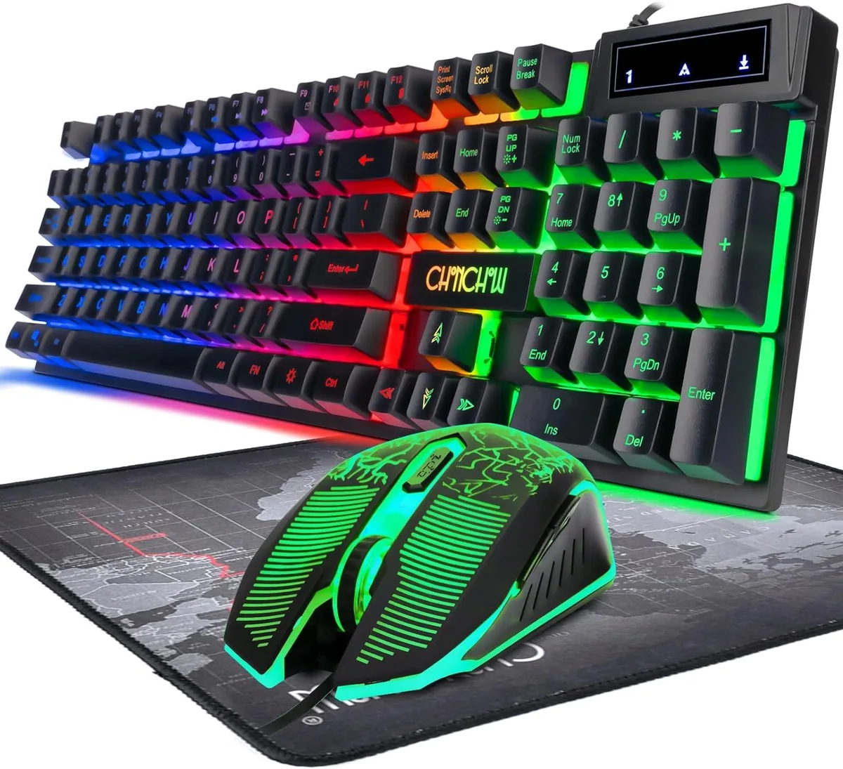 CHONCHOW CHONCHOW 910b Gaming Keyboard and Mouse Combo Rainbow Backlit 2400DPI Wired USB — product photo