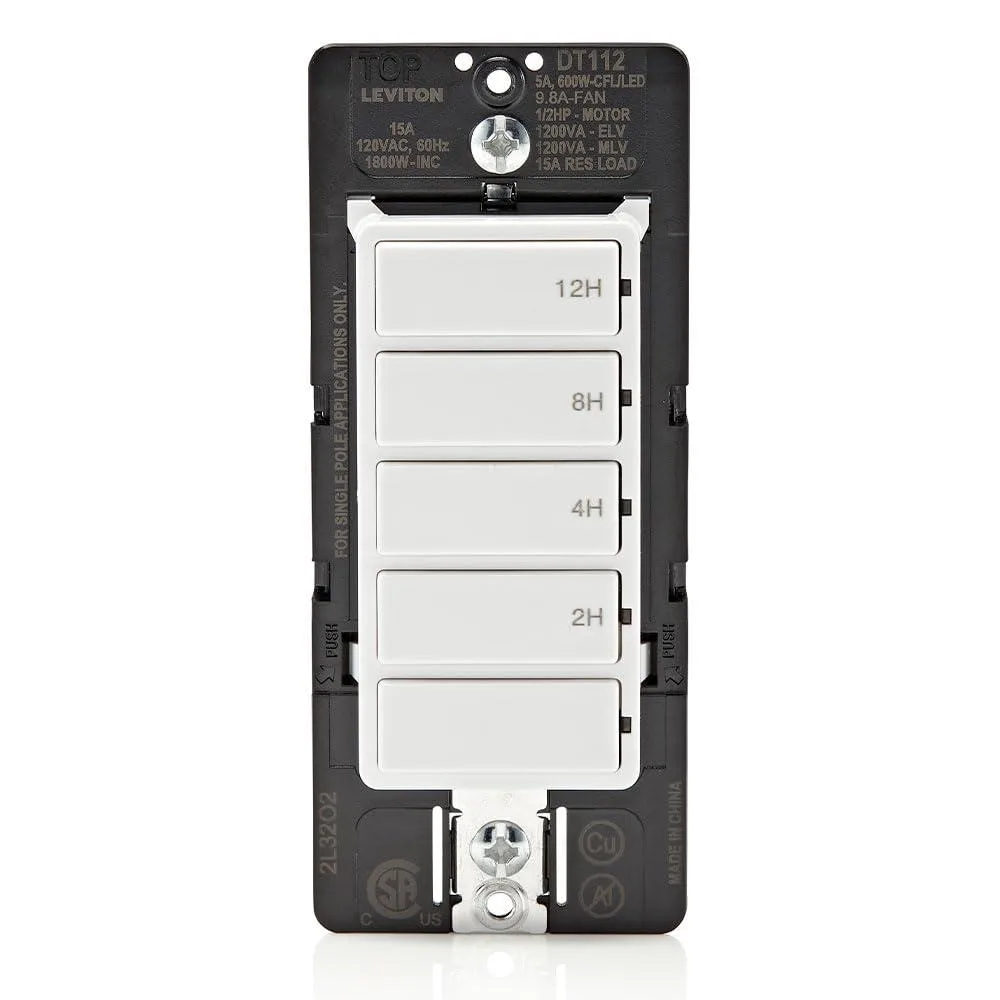 White rectangular wall-mount timer switch with four preset buttons and wire leads